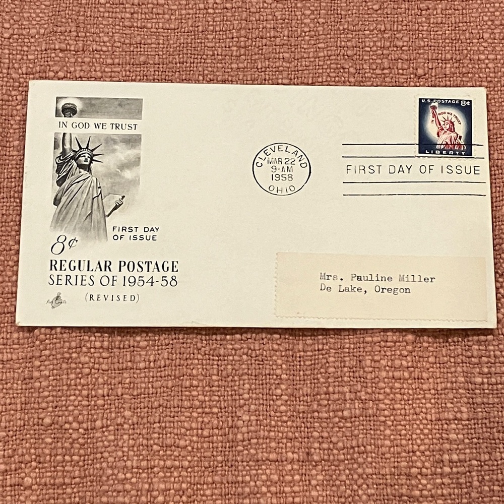 Vintage First Day of Issue March 22, 1958 FDC Statue of Liberty Envelope